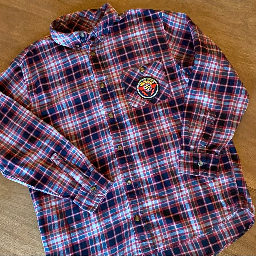 Field and Stream Flannel Shirt with Foo Fighters Patch - Men’s Size Large